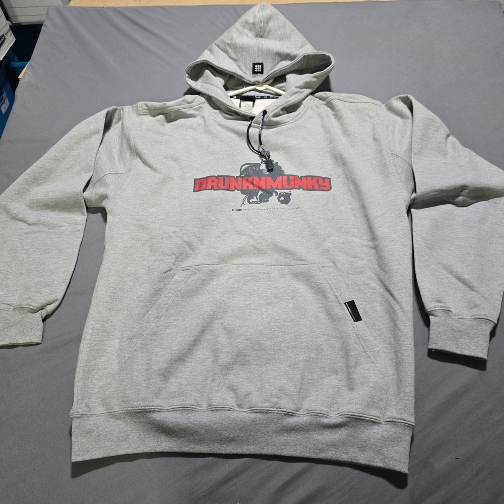 Drunknmunky Hoodie Mens Large Grey Graphic Pullover Streetwear Skate y2k VTG